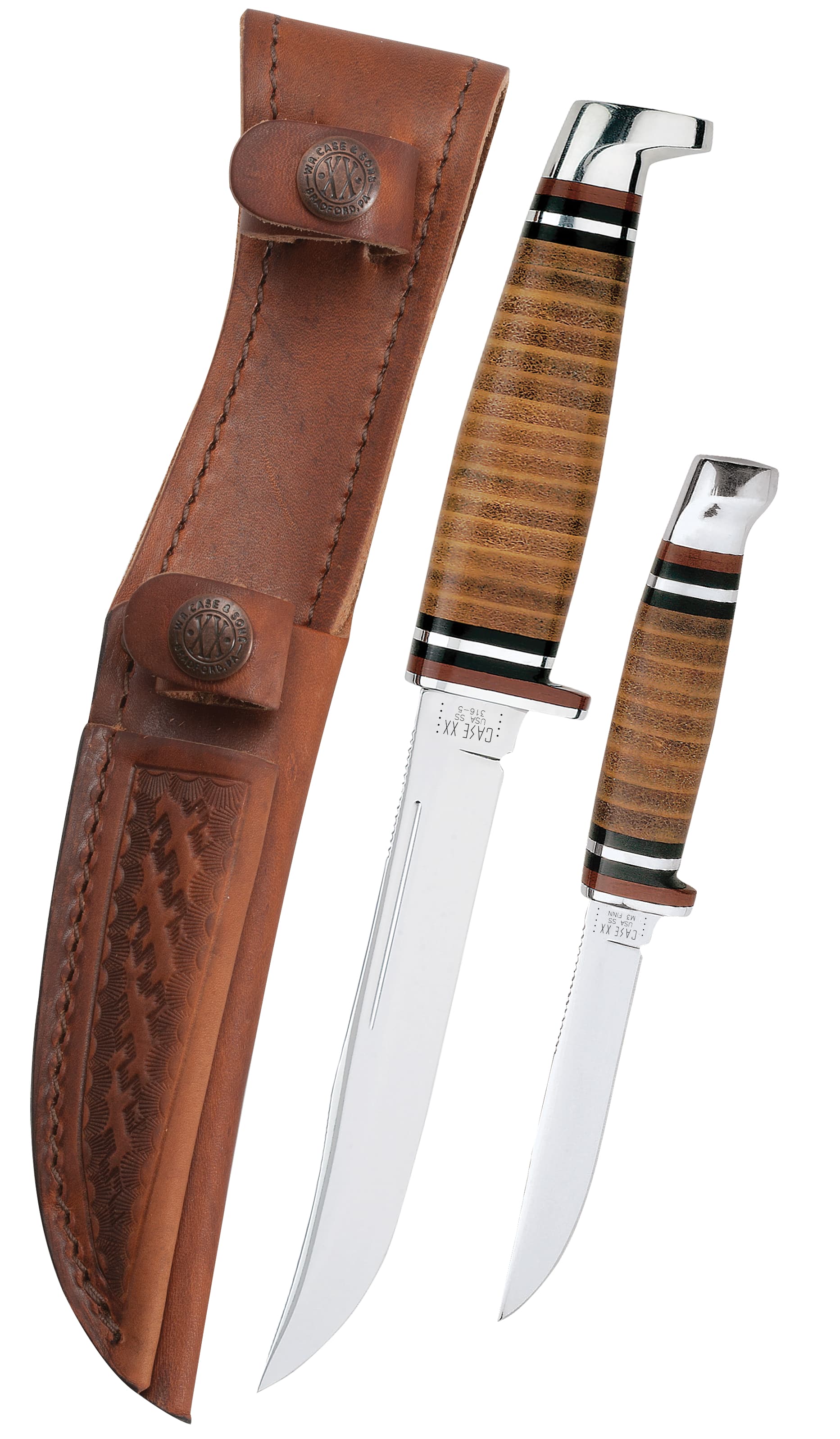 Leather Hunter Two Knife Hunting Set with Leather Sheath 00372