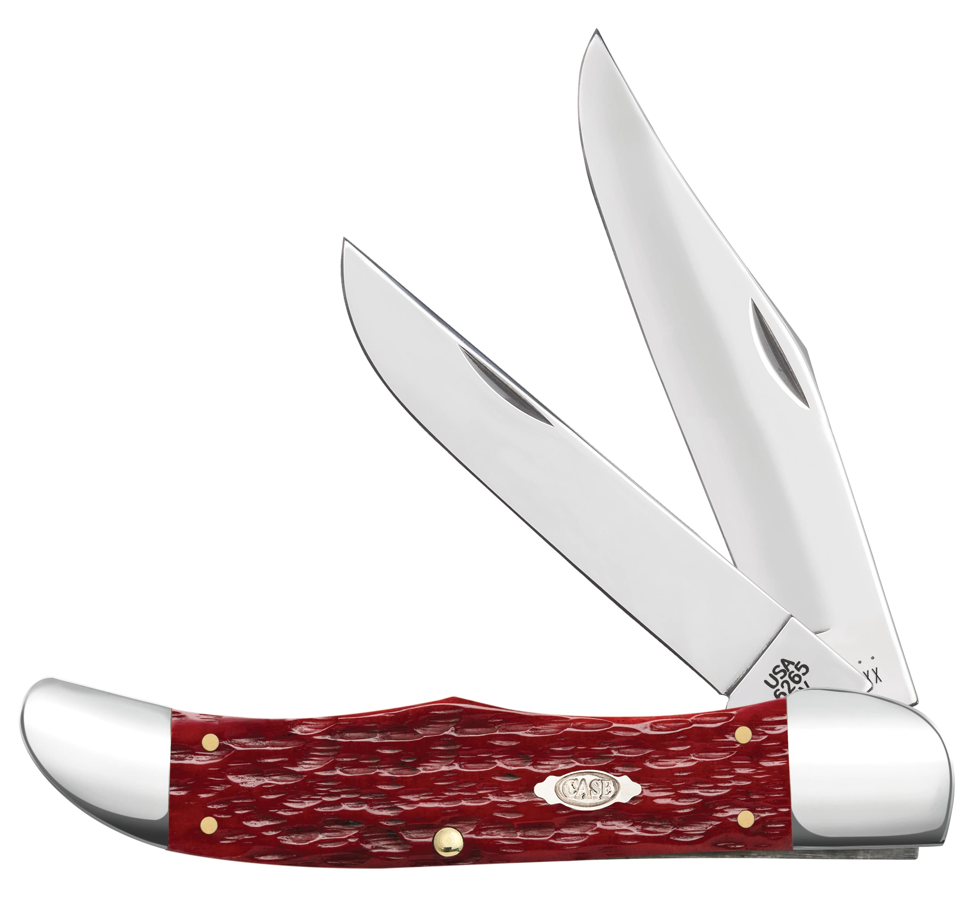 Peach Seed Jig Dark Red Bone CS Folding Hunter with Sheath 31960